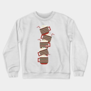 Red Green mugs with hot cocoa, whipped cream, marshmallow and striped candy cane pile Crewneck Sweatshirt